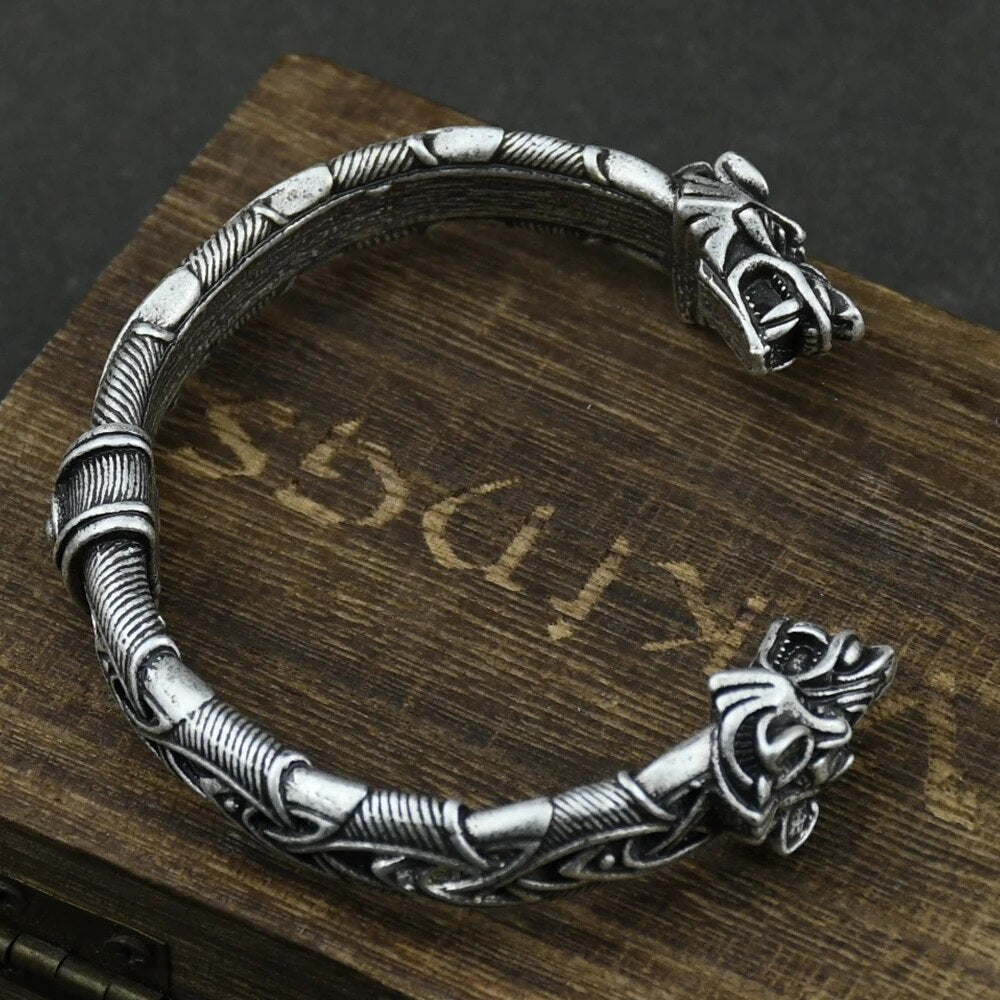Nordic Viking Norse Wolf head Bracelet Men Wristband Cuff Bracelets Viking Bracelet For Men and